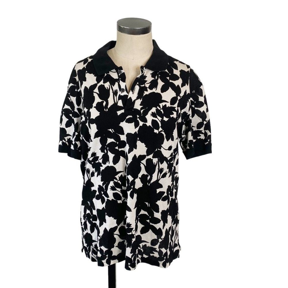 Alexander McQueen Mens Floral Print Polo Shirt XXL 2XL Black White Short Sleeve